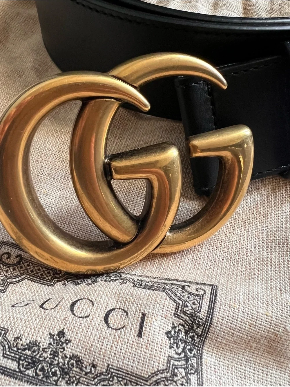 Gucci Black Leather Belt with Gold Double G Buckle